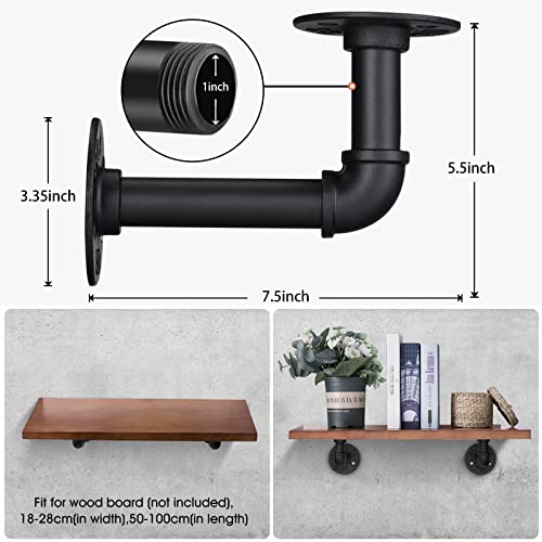 Industrial DIY Pipe Shelf Brackets,Vintage Black Iron Wall Mount Pipe Shelving Bracket, Rustic Home Pipe Shelf,6 Pack