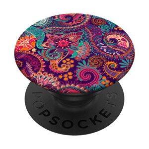 colorful paisley print pattern pink purple blue phone stand popsockets popgrip: swappable grip for phones & tablets