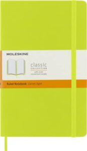 moleskine classic notebook, soft cover, large (5" x 8.25") ruled/lined, lemon green, 192 pages