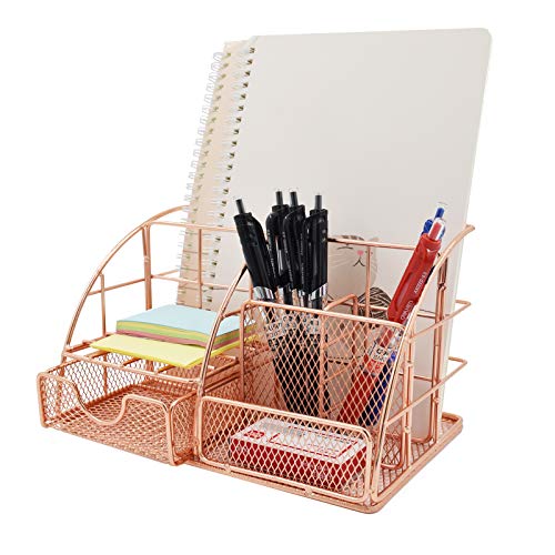 Rose Gold Desk Organizer,Mesh Pen Holder and Pencil Holder, Small Cute Office Supply and Gift for Women