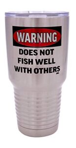 rogue river tactical large funny fishing 30 ounce travel tumbler mug cup w/lid warning does not fish well with others fishing gift fish