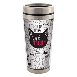 elanze designs cat mom stainless steel 16 oz travel mug with lid