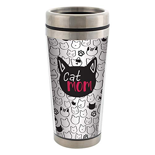 Elanze Designs Cat Mom Stainless Steel 16 oz Travel Mug with Lid