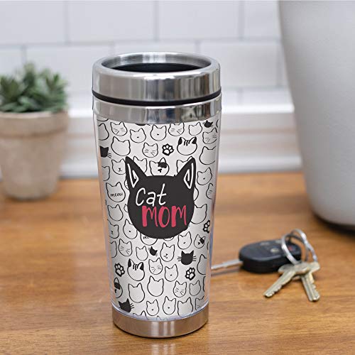 Elanze Designs Cat Mom Stainless Steel 16 oz Travel Mug with Lid