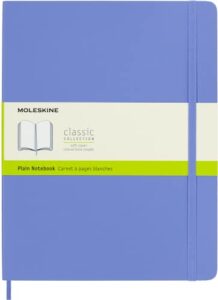 moleskine classic notebook, soft cover, xl (7.5" x 9.5") plain/blank, hydrangea blue, 192 pages