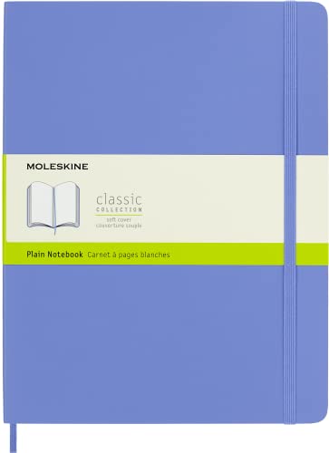 Moleskine Classic Notebook, Soft Cover, XL (7.5" x 9.5") Plain/Blank, Hydrangea Blue, 192 Pages