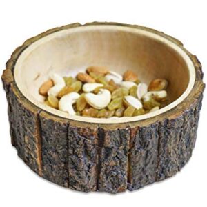 GoCraft Wood Potpourri Bowl with Tree Bark, Small, 6" Diameter x 3" Height, Wooden Decorative Bowl