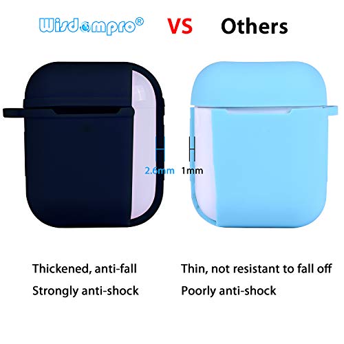 Wisdompro Case for Airpods, 2 Pack Heavy Duty Silicone Shockproof Protective Case Inside Cover with Keychain for Apple AirPods 2 and AirPods 1 (Front LED Visible) - Black and Navy Blue