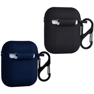 Wisdompro Case for Airpods, 2 Pack Heavy Duty Silicone Shockproof Protective Case Inside Cover with Keychain for Apple AirPods 2 and AirPods 1 (Front LED Visible) - Black and Navy Blue