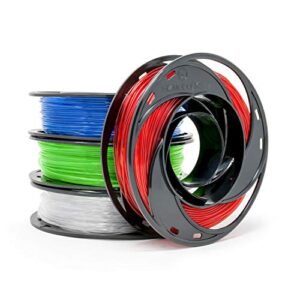 gizmo dorks petg filament for 3d printers 1.75mm 200g, 4 color pack - blue, green, transparent, red