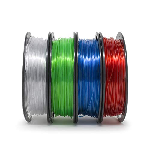 Gizmo Dorks PETG Filament for 3D Printers 2.85mm 200g, 4 Color Pack - Blue, Green, Transparent, Red