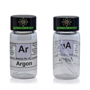 argon gas element 18 ar, sample 99.9% in mini ampoule and glass ampoule with label
