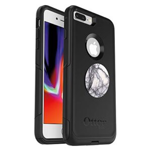 otterbox commuter series case for iphone 8 plus & iphone 7 plus (only) – (black) + popsockets popgrip – (dove white marble)