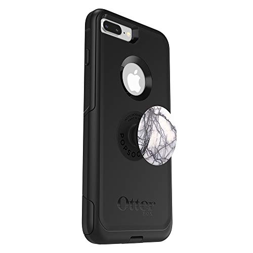 OtterBox COMMUTER SERIES Case for iPhone 8 PLUS & iPhone 7 PLUS (ONLY) – (BLACK) + PopSockets PopGrip – (DOVE WHITE MARBLE)