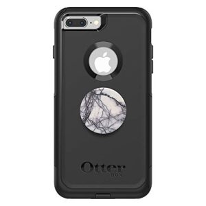 OtterBox COMMUTER SERIES Case for iPhone 8 PLUS & iPhone 7 PLUS (ONLY) – (BLACK) + PopSockets PopGrip – (DOVE WHITE MARBLE)