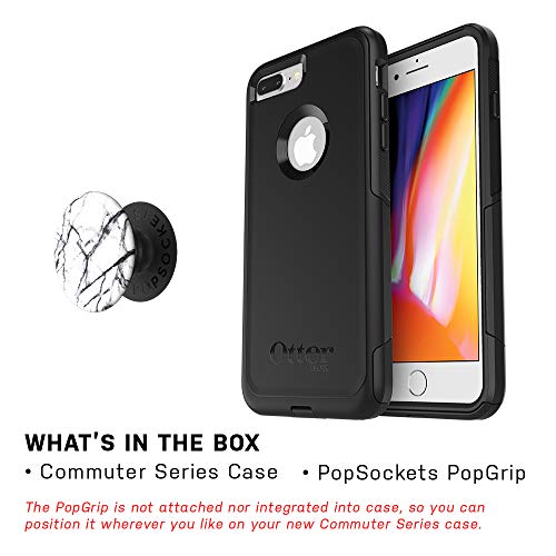 OtterBox COMMUTER SERIES Case for iPhone 8 PLUS & iPhone 7 PLUS (ONLY) – (BLACK) + PopSockets PopGrip – (DOVE WHITE MARBLE)