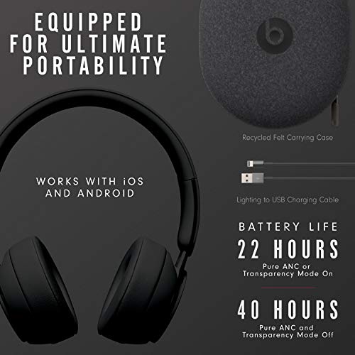 Beats Solo Pro Wireless Noise Cancelling On-Ear Headphones - Apple H1 Headphone Chip, Class 1 Bluetooth, 22 Hours of Listening Time, Built-in Microphone - Black