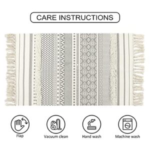 Seavish Accent Cotton Area Rug,2X3 Boho Bath Rug Aesthetic Hand Woven Farmhouse Throw Rug Shag Tufted Tassel Small Rug for Living Room Bedroom Bathroom Kitchen Dorm