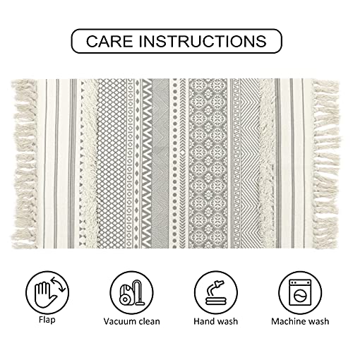 Seavish Accent Cotton Area Rug,2X3 Boho Bath Rug Aesthetic Hand Woven Farmhouse Throw Rug Shag Tufted Tassel Small Rug for Living Room Bedroom Bathroom Kitchen Dorm