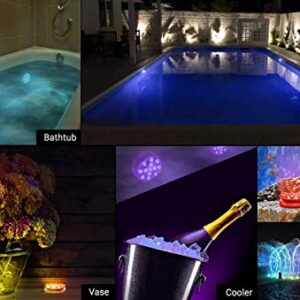 LOFTEK Submersible LED Lights with Remote RF(164ft),Full Waterproof Pool Lights for Inground Pool with Magnets, Suction Cups,3.35” Color Changing Underwater Lights for Ponds Battery Operated (4 Packs)