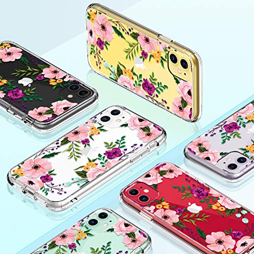 GiiKa iPhone 11 Case with Screen Protector, Clear Heavy Duty Protective Case Floral Girls Women Shockproof Hard PC Back Case with Slim TPU Bumper Cover Phone Case for iPhone 11, Small Flowers