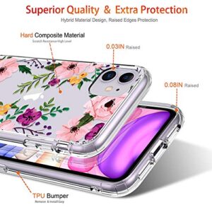 GiiKa iPhone 11 Case with Screen Protector, Clear Heavy Duty Protective Case Floral Girls Women Shockproof Hard PC Back Case with Slim TPU Bumper Cover Phone Case for iPhone 11, Small Flowers