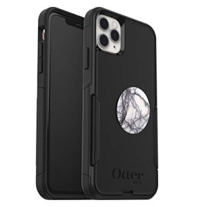 otterbox bundle: commuter series case for iphone 11 pro max - (black) + popsockets popgrip - (white marble)