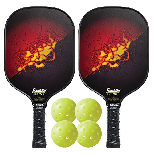 Franklin Sports Pickleball Paddle and Ball Set - (2) Fiberglass Pickleball Rackets + (4) X-40 Pickleballs - USA Pickleball (USAPA) Approved, Red/Yellow