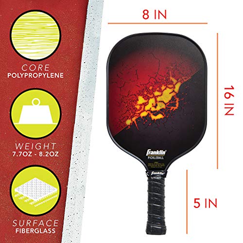 Franklin Sports Pickleball Paddle and Ball Set - (2) Fiberglass Pickleball Rackets + (4) X-40 Pickleballs - USA Pickleball (USAPA) Approved, Red/Yellow