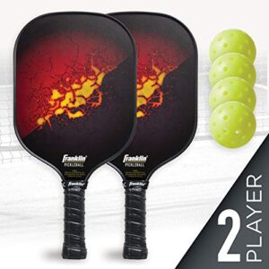 Franklin Sports Pickleball Paddle and Ball Set - (2) Fiberglass Pickleball Rackets + (4) X-40 Pickleballs - USA Pickleball (USAPA) Approved, Red/Yellow