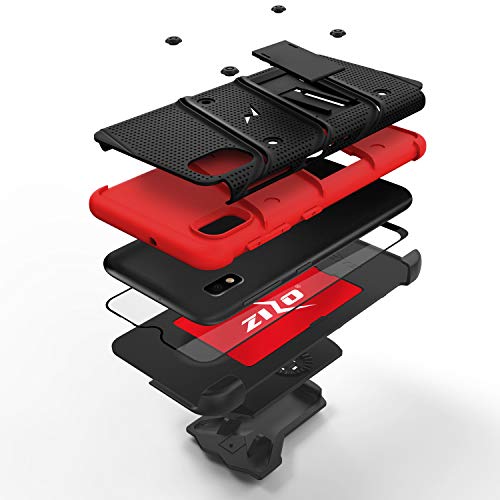 ZIZO Bolt Series for Samsung Galaxy A10e Case | Heavy-Duty Military-Grade Drop Protection w/ Kickstand Included Belt Clip Holster Tempered Glass Lanyard (Black/Red)