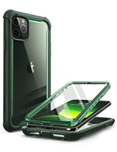 i-blason ares case for iphone 11 pro max 2019 release, dual layer rugged clear bumper case with built-in screen protector (green)