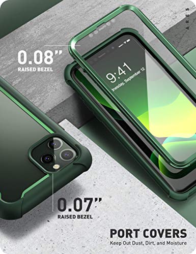 i-Blason Ares Case for iPhone 11 Pro Max 2019 Release, Dual Layer Rugged Clear Bumper Case with Built-in Screen Protector (Green)