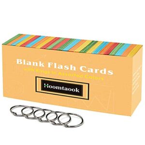 hoomtaook blank flash cards with 5 rings in assorted colors, 1000 sheets cards single hole punched memo cube for home, office, school 3.07 x 2.1 inches