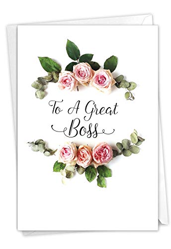 The Best Card Company - 1 Big Card for Boss (8.5 x 11 Inch) - Boss's Day Thanks & Gratitude Notecard, Management and Leader Card - Elegant Flowers Boss's Day C4175ABOG