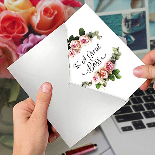 The Best Card Company - 1 Big Card for Boss (8.5 x 11 Inch) - Boss's Day Thanks & Gratitude Notecard, Management and Leader Card - Elegant Flowers Boss's Day C4175ABOG