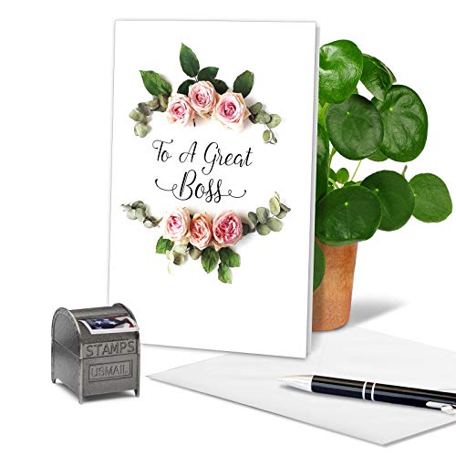 The Best Card Company - 1 Big Card for Boss (8.5 x 11 Inch) - Boss's Day Thanks & Gratitude Notecard, Management and Leader Card - Elegant Flowers Boss's Day C4175ABOG