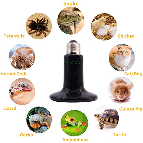 Aiicioo Reptile Heat Lamp - 100 Watt Reptile Night Heat Bulb Terrarium Moon-Like Light Bulb for Bearded Dragon Gecko Snake Turtle and Lizard