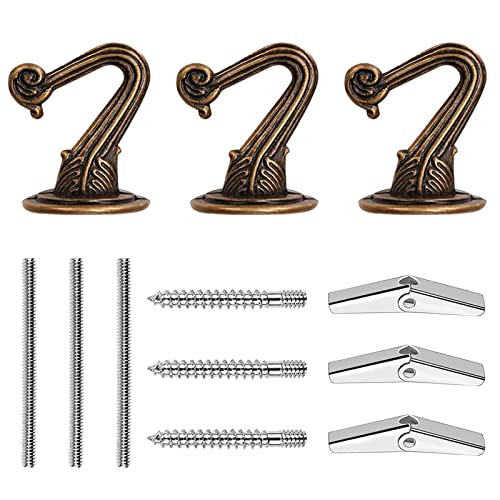 SEISSO 3 Sets Ceiling Hooks - Heavy Duty Metal Swag Hook with Hardware and Toggle Wings for Hanging Plants Ceiling Installation Cavity Wall Fixing Brass