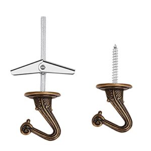 SEISSO 3 Sets Ceiling Hooks - Heavy Duty Metal Swag Hook with Hardware and Toggle Wings for Hanging Plants Ceiling Installation Cavity Wall Fixing Brass