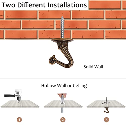 SEISSO 3 Sets Ceiling Hooks - Heavy Duty Metal Swag Hook with Hardware and Toggle Wings for Hanging Plants Ceiling Installation Cavity Wall Fixing Brass