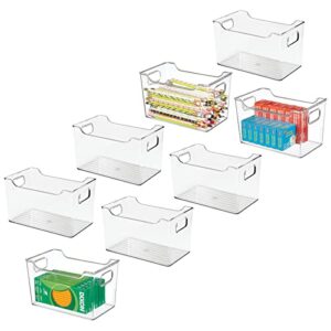 mdesign deep plastic office storage bins with handles for organization in filing cabinet, closet, or desk drawers, organizer for notes, pens, pencils, and staples - ligne collection - 8 pack - clear
