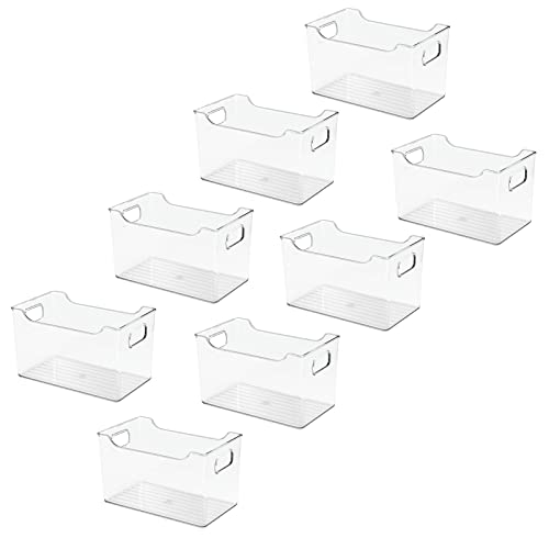 mDesign Deep Plastic Office Storage Bins with Handles for Organization in Filing Cabinet, Closet, or Desk Drawers, Organizer for Notes, Pens, Pencils, and Staples - Ligne Collection - 8 Pack - Clear