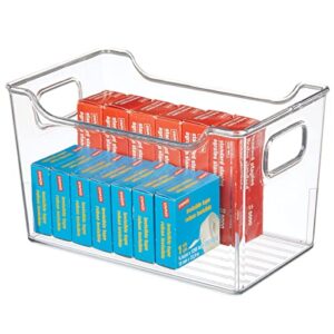 mDesign Deep Plastic Office Storage Bins with Handles for Organization in Filing Cabinet, Closet, or Desk Drawers, Organizer for Notes, Pens, Pencils, and Staples - Ligne Collection - 8 Pack - Clear