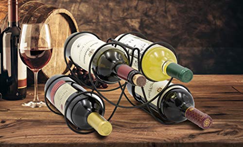 Eternal Living Wine Collection Wine Rack for Countertop | Cabinet Wine Holder Storage Stand Holds 4 Bottles, Metal Black