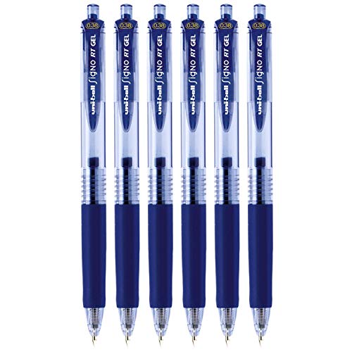 Uni-Ball Signo Retractable Gel Pens, Ultra Micro Point, 0.38mm, Blue, 6 Count