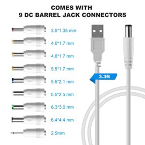 LANMU USB to DC Power Cable,Universal 5V DC Jack Charging Cable Power Cord with 9 Interchangeable Plugs Connectors Adapter Compatible with Massage Wand,Router,Speaker and More Devices
