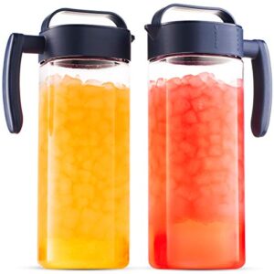 komax set of 2 plastic water pitcher with lid – bpa-free water & iced tea pitcher set – microwave & dishwasher safe plastic pitcher – tea, sangria, or juice containers with lids for fridge (2.1 qt)