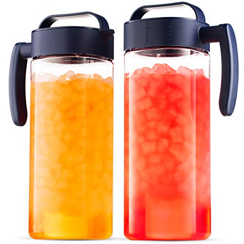 Komax Set of 2 Plastic Water Pitcher with Lid – BPA-Free Water & Iced Tea Pitcher Set – Microwave & Dishwasher Safe Plastic Pitcher – Tea, Sangria, or Juice Containers with Lids for Fridge (2.1 Qt)