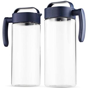 Komax Set of 2 Plastic Water Pitcher with Lid – BPA-Free Water & Iced Tea Pitcher Set – Microwave & Dishwasher Safe Plastic Pitcher – Tea, Sangria, or Juice Containers with Lids for Fridge (2.1 Qt)